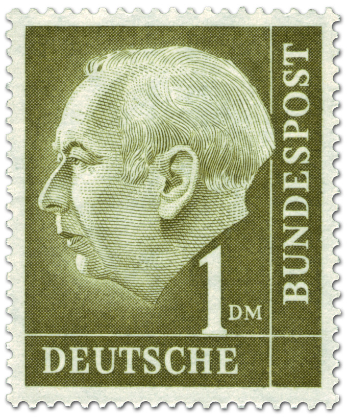 Briefmarke Theodor DM, Bundespräsident 1 Heuss 1954